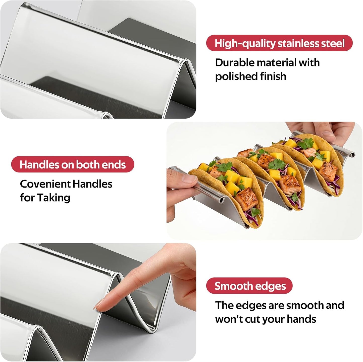 ZPUFAW 4Pack Stainless Steel Taco Holders Food Holder Taco Rack Dishwasher Safe Holds Up to 3 Tacos Each