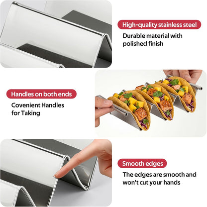 ZPUFAW 4Pack Stainless Steel Taco Holders Food Holder Taco Rack Dishwasher Safe Holds Up to 3 Tacos Each