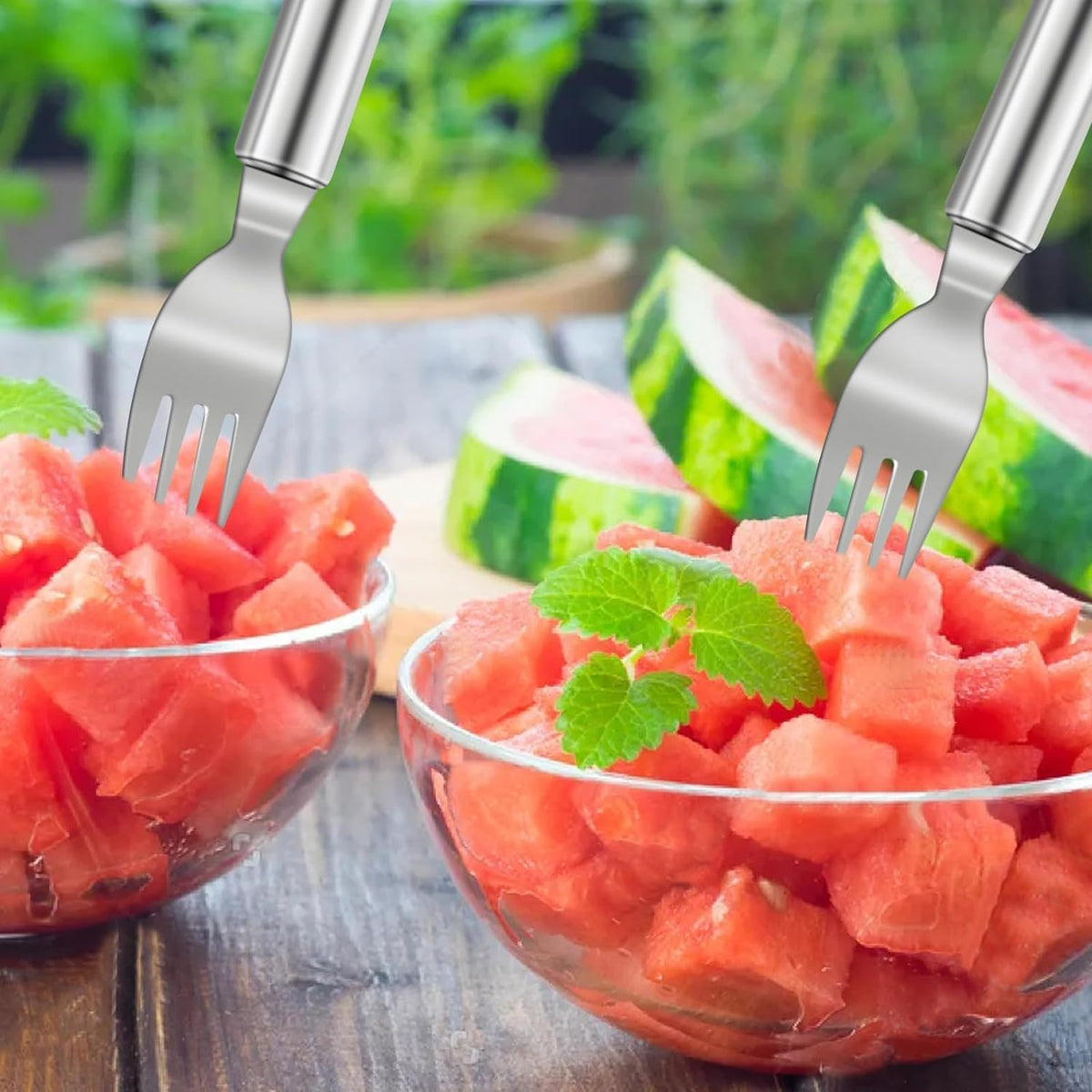 2Pcs Watermelon Cutter Slicer Tool, Stainless Steel 2-in-1 Watermelon Fork Slicer, Portable Watermelon Fork Watermelon Cutter Slicer Tool Fruit Forks Slicer for Home Party Camping Kitchen (2, Silver)