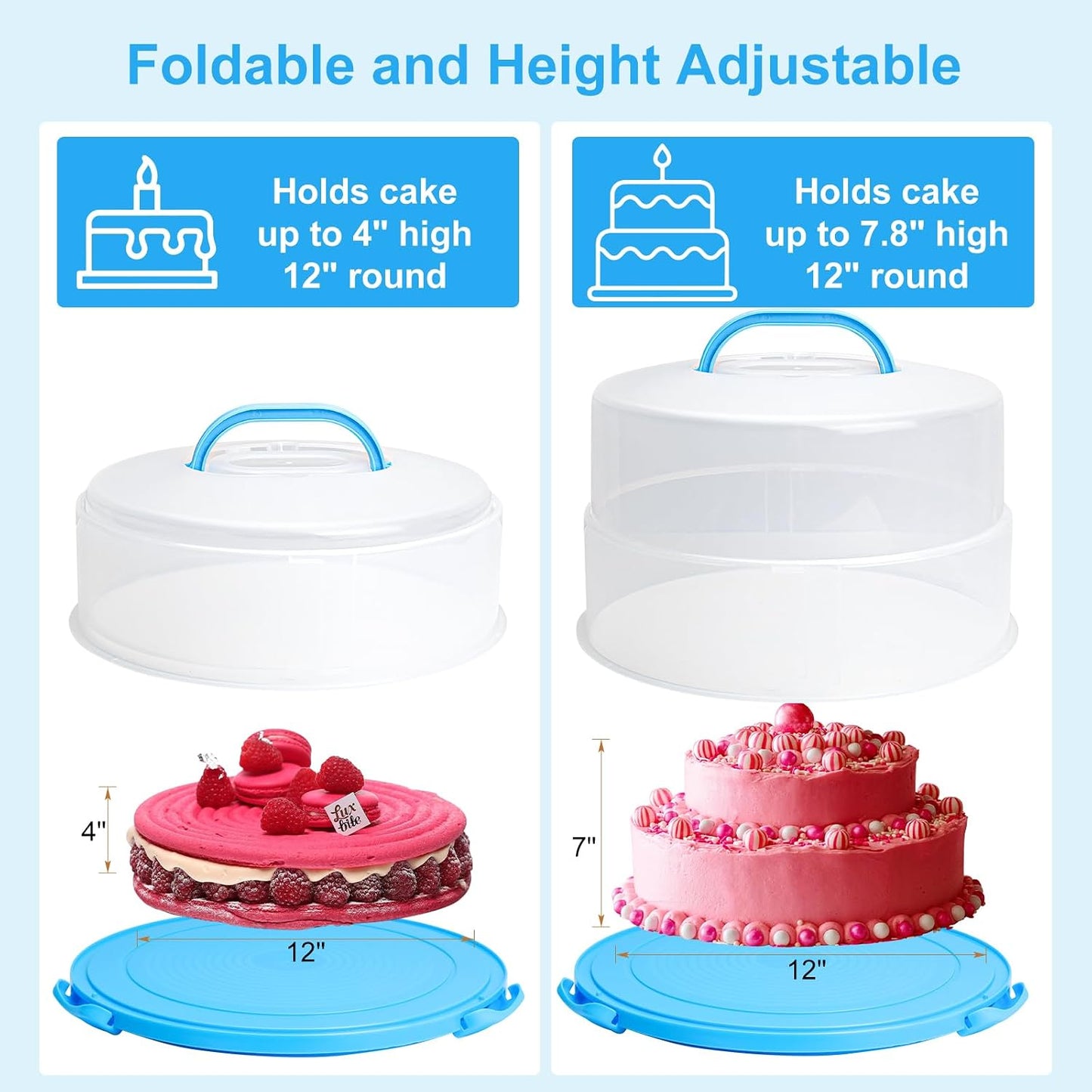 Bundt Cake Carrier, 13.5"Red Cake Carrier with Lid Handle Turntable and Cupcake Holder, Portable Cake Transport Container, Perfect Gifts for Transporting Cakes, Pies, Cupcakes, Nuts, Fruits