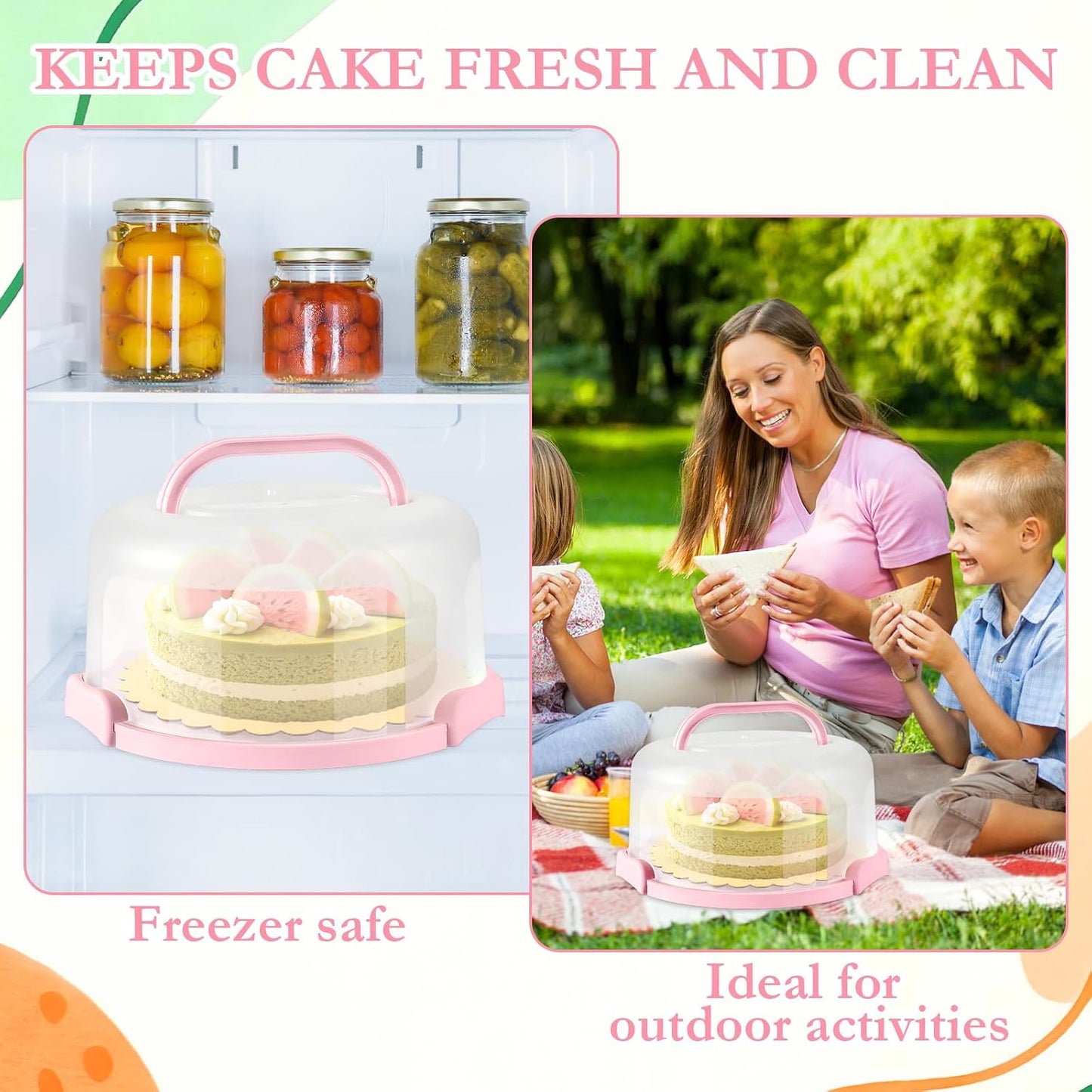10 Inch Cake Carrier with Lid and Handle, Round Cake Container Cake Cover with 10 Inch Cake Boards & Cupcake Carrier, Portable Cake Holder with Lid for Transport Pie Nuts Fruit, Green