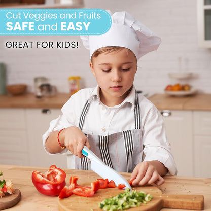 Zulay Kitchen 3-Piece Kids Knife Set for Real Cooking & Baking - Toddler Knives for Cutting Fruits, Veggies, & Cake - Children’s Montessori Knive with Serrated Edges - Safe & Fun Lettuce Knife (Red)