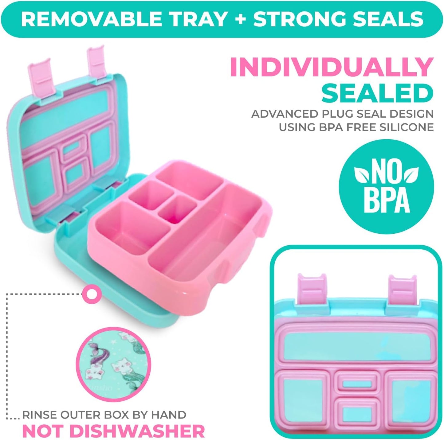 Kinsho Bento Lunch Box for Kids Toddlers, 5 Portion Control Sections, BPA Free Removable Plastic Tray, Pre-School Kid Toddler Daycare Lunches, Snack Container Ages 3 to 7 (Blue Space Rockets)