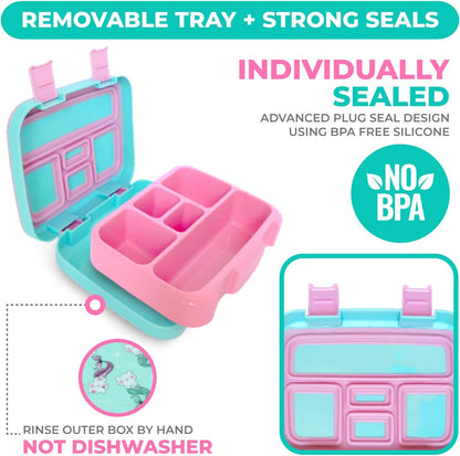 Kinsho Bento Lunch Box for Kids Toddlers, 5 Portion Control Sections, BPA Free Removable Plastic Tray, Pre-School Kid Toddler Daycare Lunches, Snack Container Ages 3 to 7 (Blue Space Rockets)