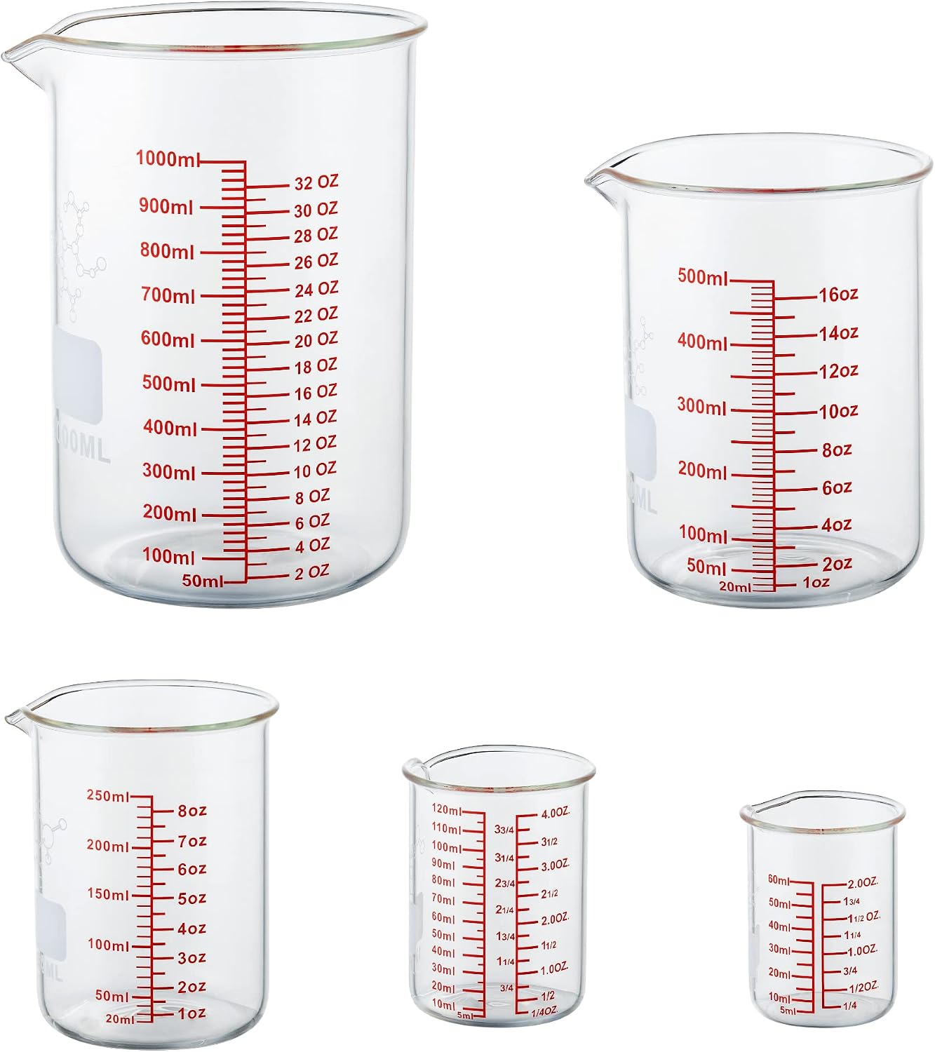 3 Piece Glass Measuring Cup Set, Includes 1/2-Cup, 1-Cup, and 2-Cup High Borosilicate Glasss Liquid Measuring Cups, Dishwasher, Freezer, Microwave, and Preheated Oven Safe, Essential Kitchen Tools