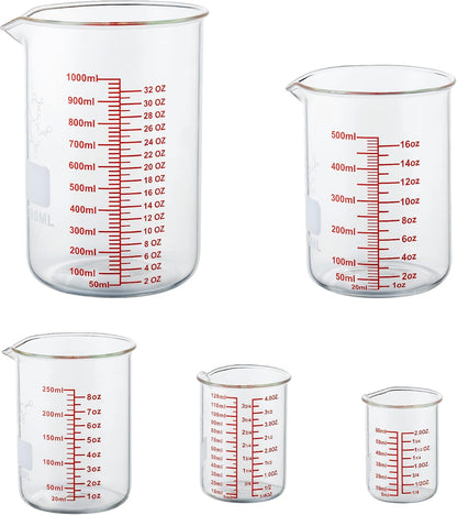 3 Piece Glass Measuring Cup Set, Includes 1/2-Cup, 1-Cup, and 2-Cup High Borosilicate Glasss Liquid Measuring Cups, Dishwasher, Freezer, Microwave, and Preheated Oven Safe, Essential Kitchen Tools