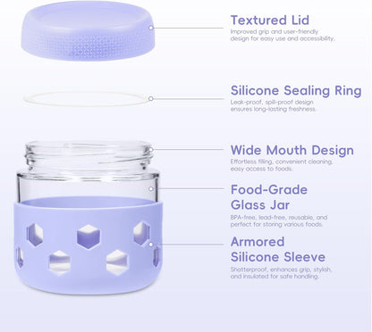Gemice 6-Pack 10oz Glass Mason Jars with Silicone Sleeves, Airtight BPA-Free Overnight Oats Containers with Lids, Dishwasher Safe Leak-Proof Meal Prep Jars for Chia Pudding, Yogurt, Snacks