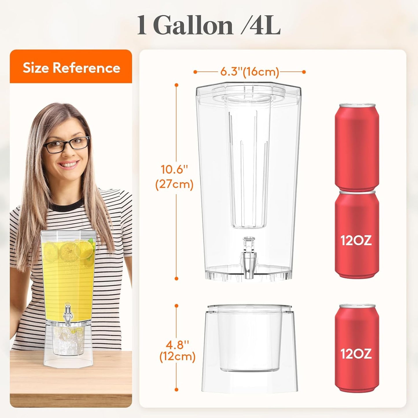 Lifewit 1 Gallon Drink Dispenser for Parties 2 Pcs, Plastic Beverage Container for Juice/Tea/Soda with Stand & Fruit Infuser, Clear Lemonade Dispenser with Leak-Proof Spigot, BPA Free Water Pitcher
