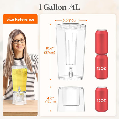 Lifewit 1 Gallon Drink Dispenser for Parties 2 Pcs, Plastic Beverage Container for Juice/Tea/Soda with Stand & Fruit Infuser, Clear Lemonade Dispenser with Leak-Proof Spigot, BPA Free Water Pitcher