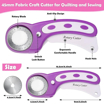 Rotary Cutter and Mat Set, Audab Self Healing Sewing Mats Shirt Cutter 45mm Fabric Cutter Wheel with 2 Blades Rotary Cutting Mat for Crafts Fabric Quilting Hobby (9" x 12" (A4)