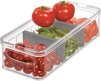 iDesign Large Fridge Organizer Bin with Removable Divider and Lid - Set of 3 - Clear/Gray