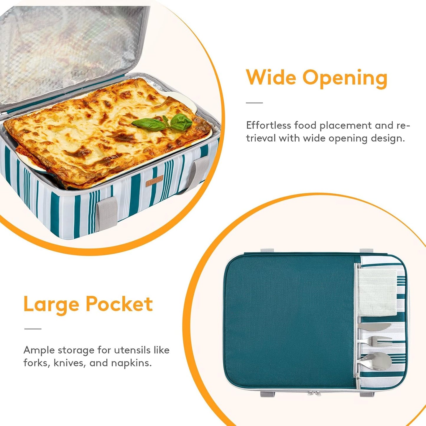 LUNCIA Insulated Single Decker Casserole Carrier, Lasagna Lugger Tote Keeps Food Hot or Cold, Thermal Lunch Bag for Potluck Parties, Picnic and Cookouts, Fits 9" x 13" Baking Dish, Black