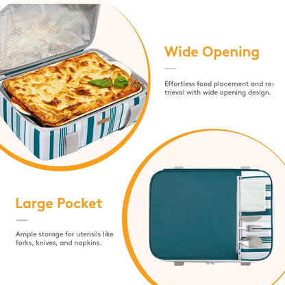 LUNCIA Insulated Single Decker Casserole Carrier, Lasagna Lugger Tote Keeps Food Hot or Cold, Thermal Lunch Bag for Potluck Parties, Picnic and Cookouts, Fits 9" x 13" Baking Dish, Black