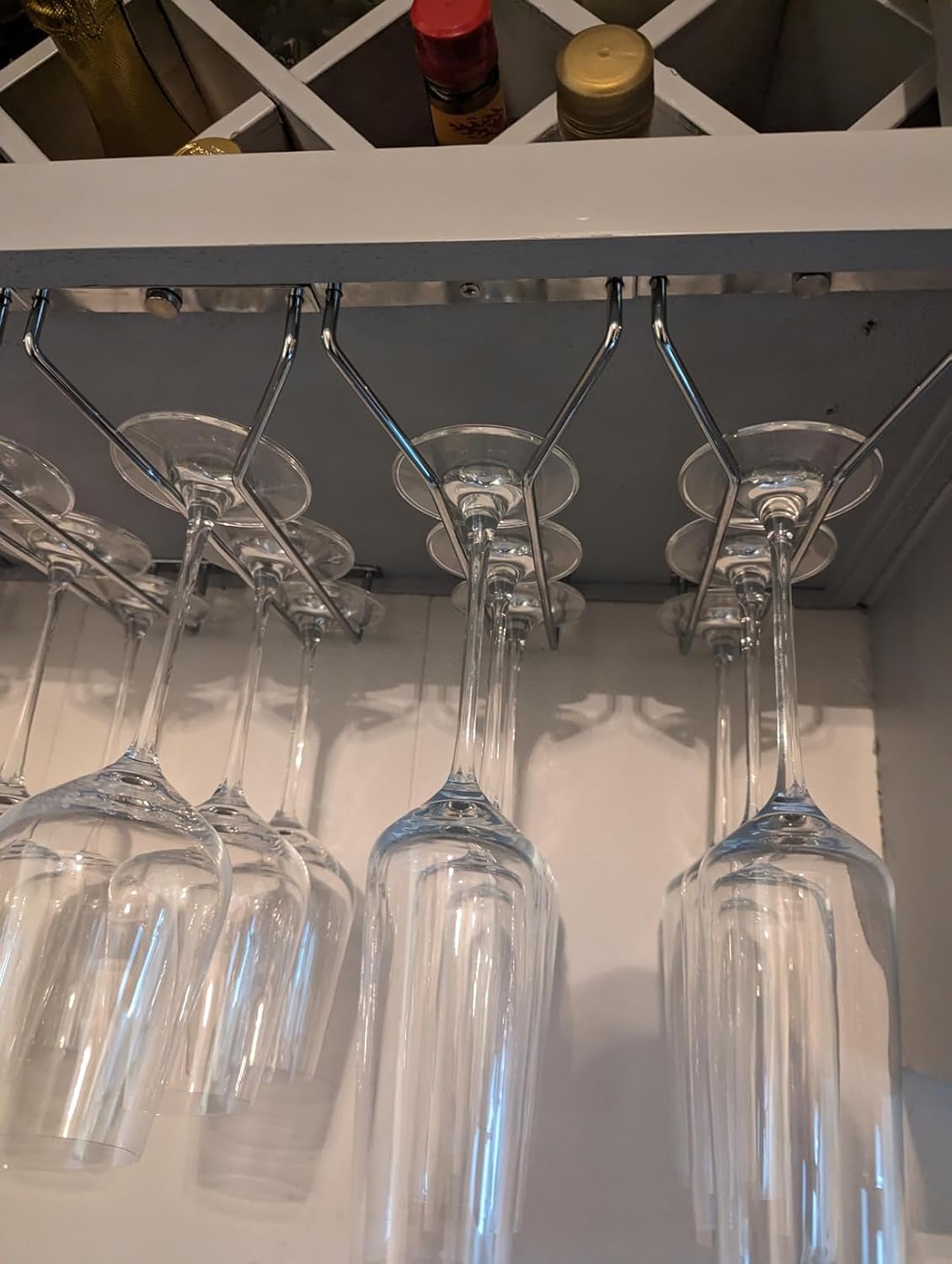 14-Inch Gold Wine Glass Rack, Under Cabinet Wine Glass Holder Stainless Steel Stemware Rack - Hanging Stemware Holder for Cabinet Kitchen Bar, Set of 2