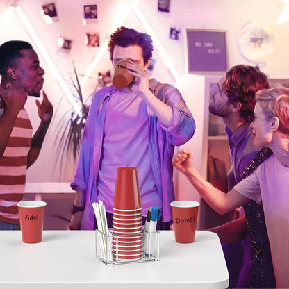 KOTEMON Cup Holder with Marker Slot - Mark Your Cup and Drink Up Party Cup Holder Dispenser Compatible with Solo Cup, Countertop Cup Organizer for Party Decoration Kitchen Housewarming, Clear Acrylic