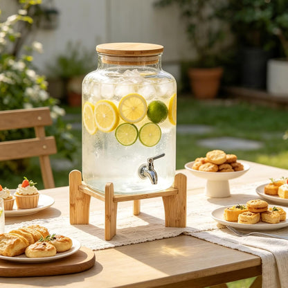 Natural Wooden Drink Dispenser Stand, Beverage Dispenser Stand and Water Jug Holder Glass Water Jugs Base for Families Parties and Catering Events, Fit Max 9.5 Inch Glass Water Pitcher