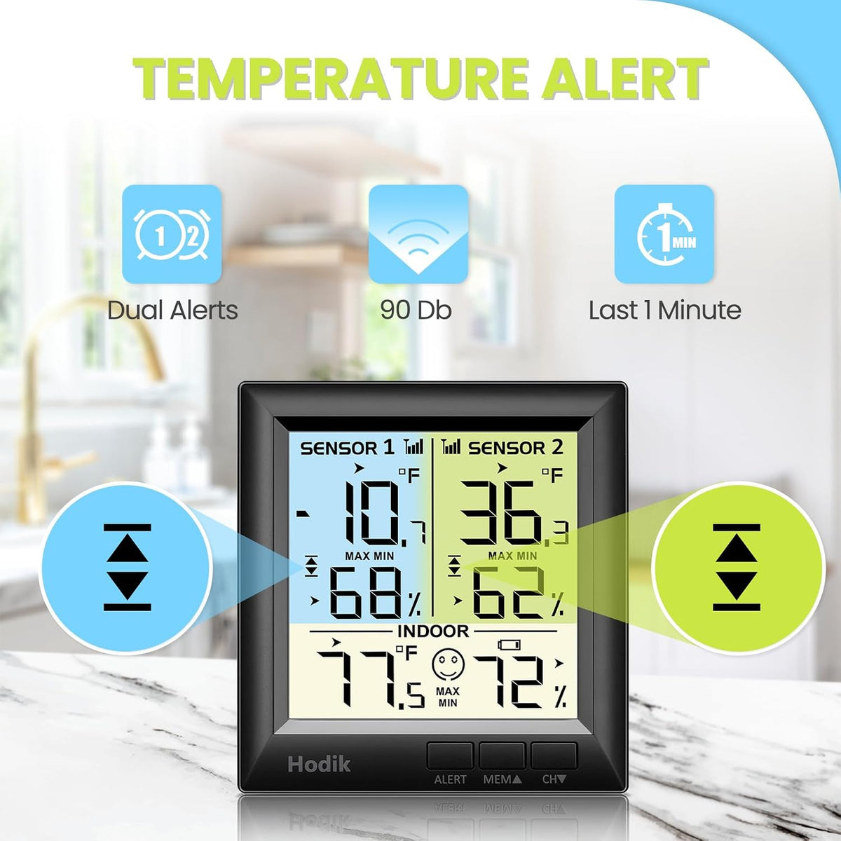Wireless Fridge Freezer Thermometer with Alarm, 330FT Sensor