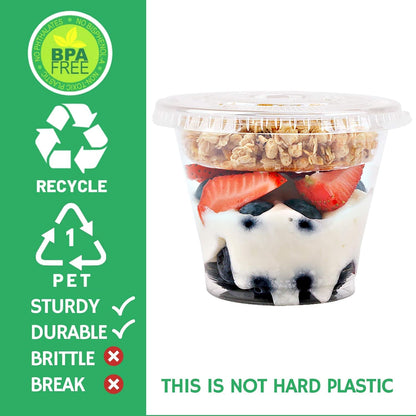 Aatriet 12 oz Clear Plastic Parfait Cups with Insert 3.25oz & Dome Lids No Hole - (20 Sets) Yogurt Fruit Parfait Cups, for Dips and Veggies, Take Away Breakfast and Snacks. No Leaking