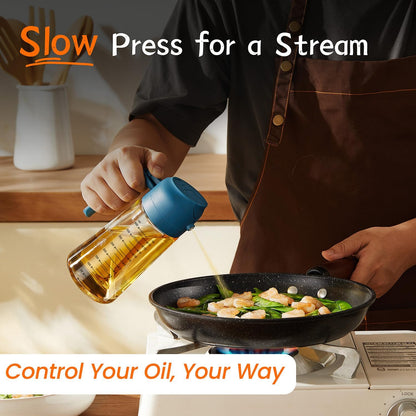 TrendPlain 16oz/470ml Glass Olive Oil Sprayer for Cooking – 2 in 1 Olive Oil Dispenser Bottle for Kitchen Gadgets and Air Fryer Accessories, Salad, BBQ - Black