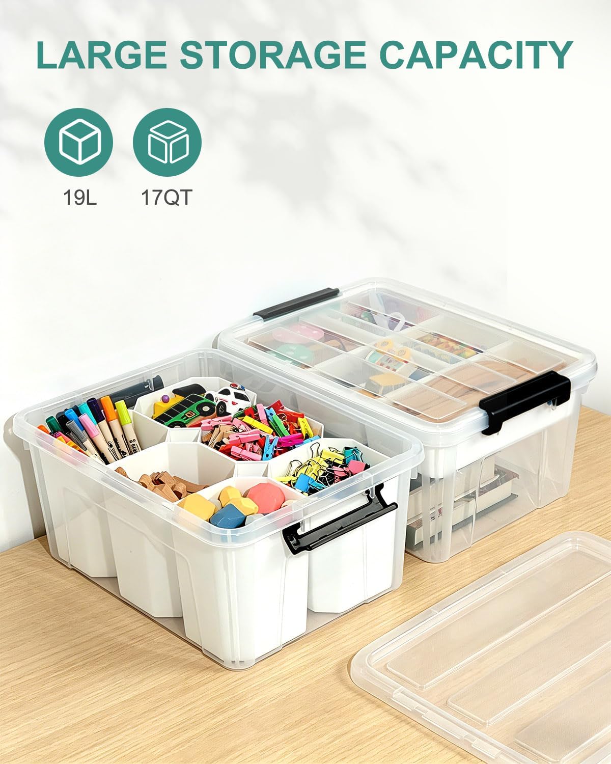 EOENVIVS Plastic Storage Bins with Lids 6 Pack, 7 Quart Storage Containers With Black Buckle Latch, Stackable Storage Organizers for Home Pantry Office Classroom Organization, Clear