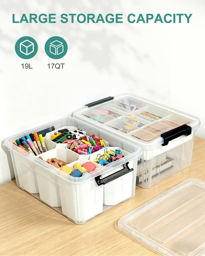 EOENVIVS Plastic Storage Bins with Lids 6 Pack, 7 Quart Storage Containers With Black Buckle Latch, Stackable Storage Organizers for Home Pantry Office Classroom Organization, Clear