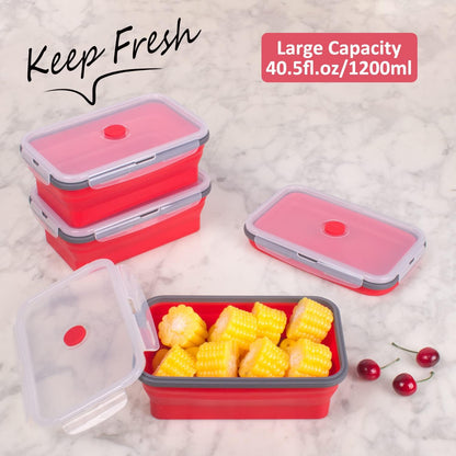 Collapsible Food Storage Containers with Lids, 4 Pack, 40 oz Silicone 1-Compartment Meal Prep Containers Reusable, Lunch Bento Boxes for Adults, Microwave Freezer Dishwasher Safe, BPA-Free, Black