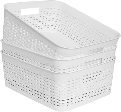 Soddeph Plastic Storage Baskets for Cabinets, Household Pantry Organization with Handle,Organizer Bins for Room,Bathrooms,Under-Sink,Kitchen (Black, L-3PACK)