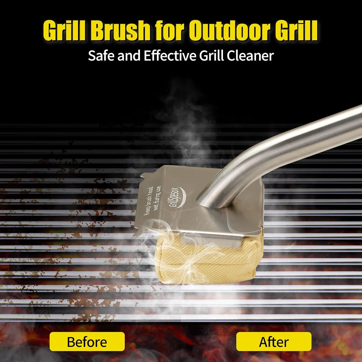 Grill Brush Bristle Free-Steam Grill Brush for Outdoor Grill for Barbecue,for Cast Iron Grates,Grill Cleaning Brush with Replacement Pads,Grill Cleaner (Handle+Pads)