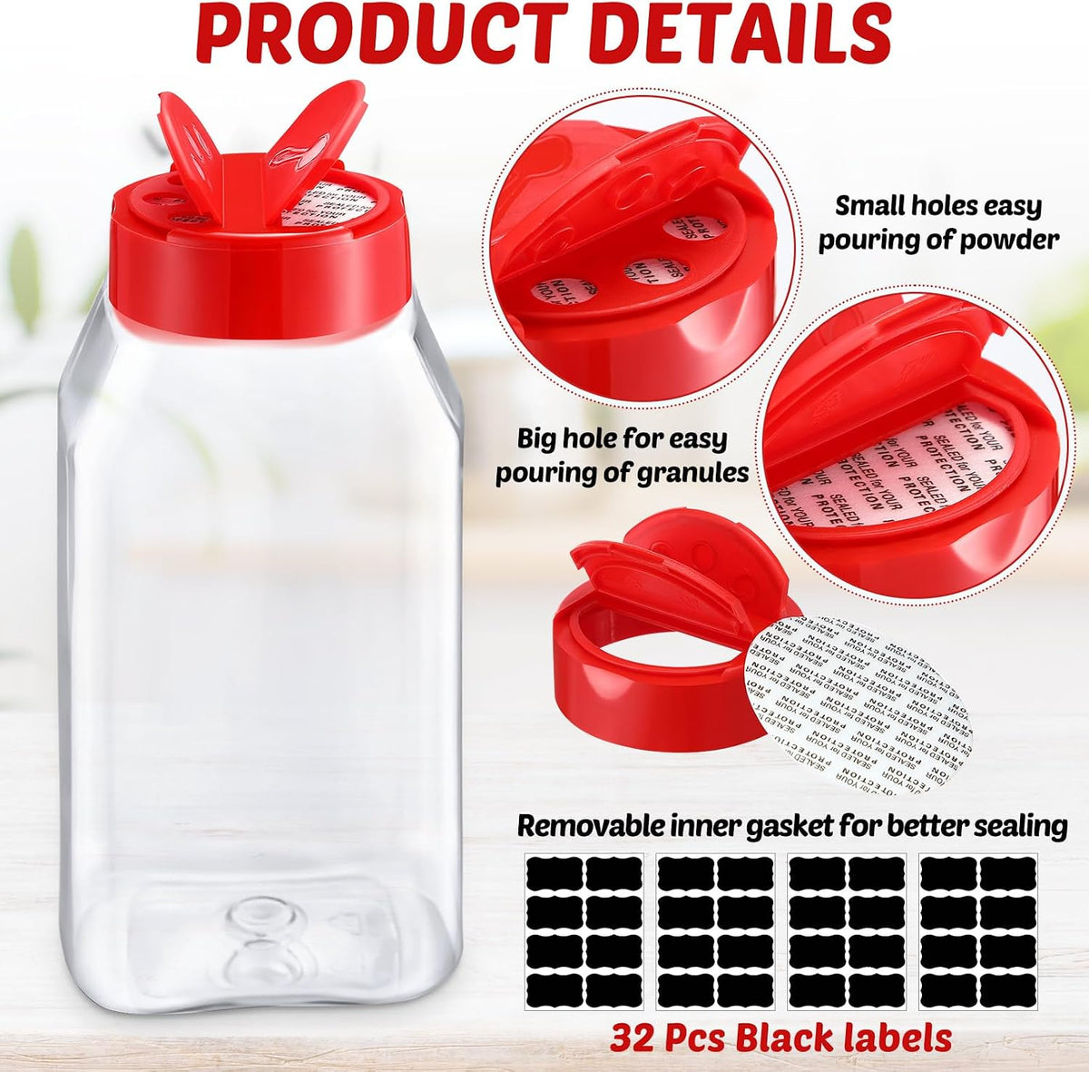 Mifoci 28 Pack 16 oz Black Plastic Spice Jars with Cap