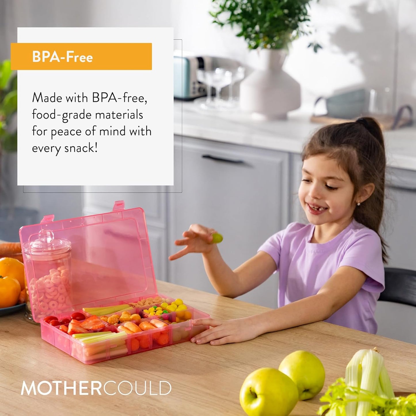 Large Kids Snack Box Containers Set of 2 -100 Labels, BPA-Free, Adjustable Compartments, Dishwasher Safe, Reusable Tray, Food Grade, Meal Prep Container, PARENT TESTED PARENT APPROVED AWARD (Clear)