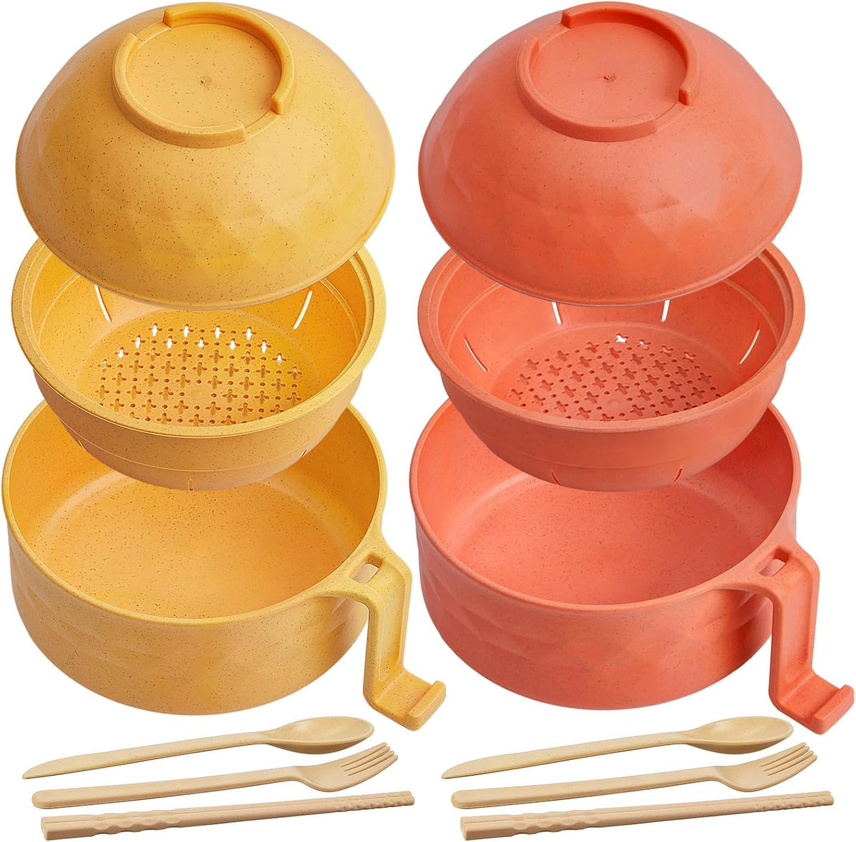 2 Sets 40 oz Microwave Ramen Bowl with Handles, Yellow,Orange