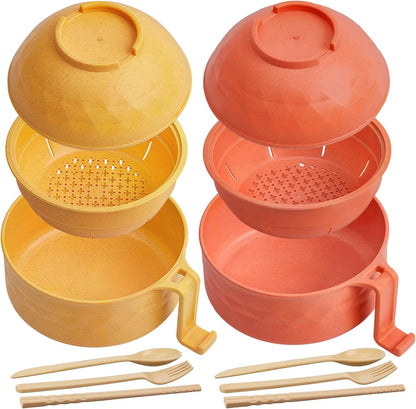 2 Sets 40 oz Microwave Ramen Bowl with Handles, Yellow,Orange