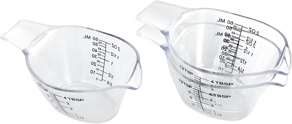 3 Pack 2 Ounce Measuring Cups, Food-Grade Plastic Small Measuring Cup for Hair Color, Hot Tub Chemicals & DIY Mixing, Mini Ounce Measure Cup with Easy-Read Markings