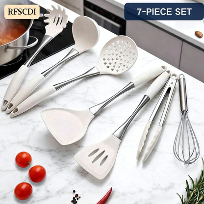 White Silicone Cooking Utensils Set-Non-Toxic, Heat Resistant, BPA Free Kitchen Utensils Set with Spatula, Spoon, Whisk & Tongs-Non-Stick& Dishwasher Safe for Nonstick Cookware