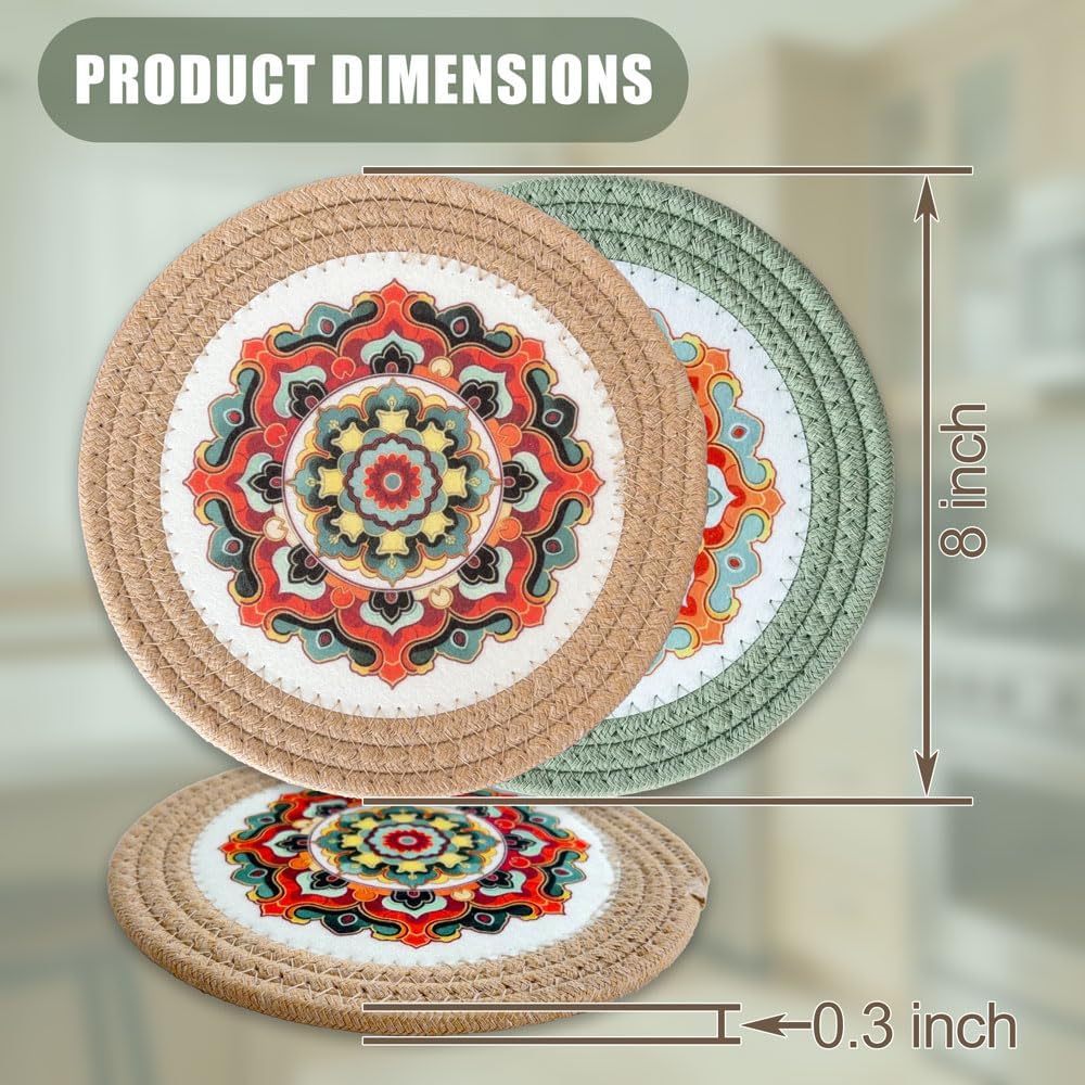 8 Inch 4-Pack Trivets for Hot Dishes, Cotton Pot Holders