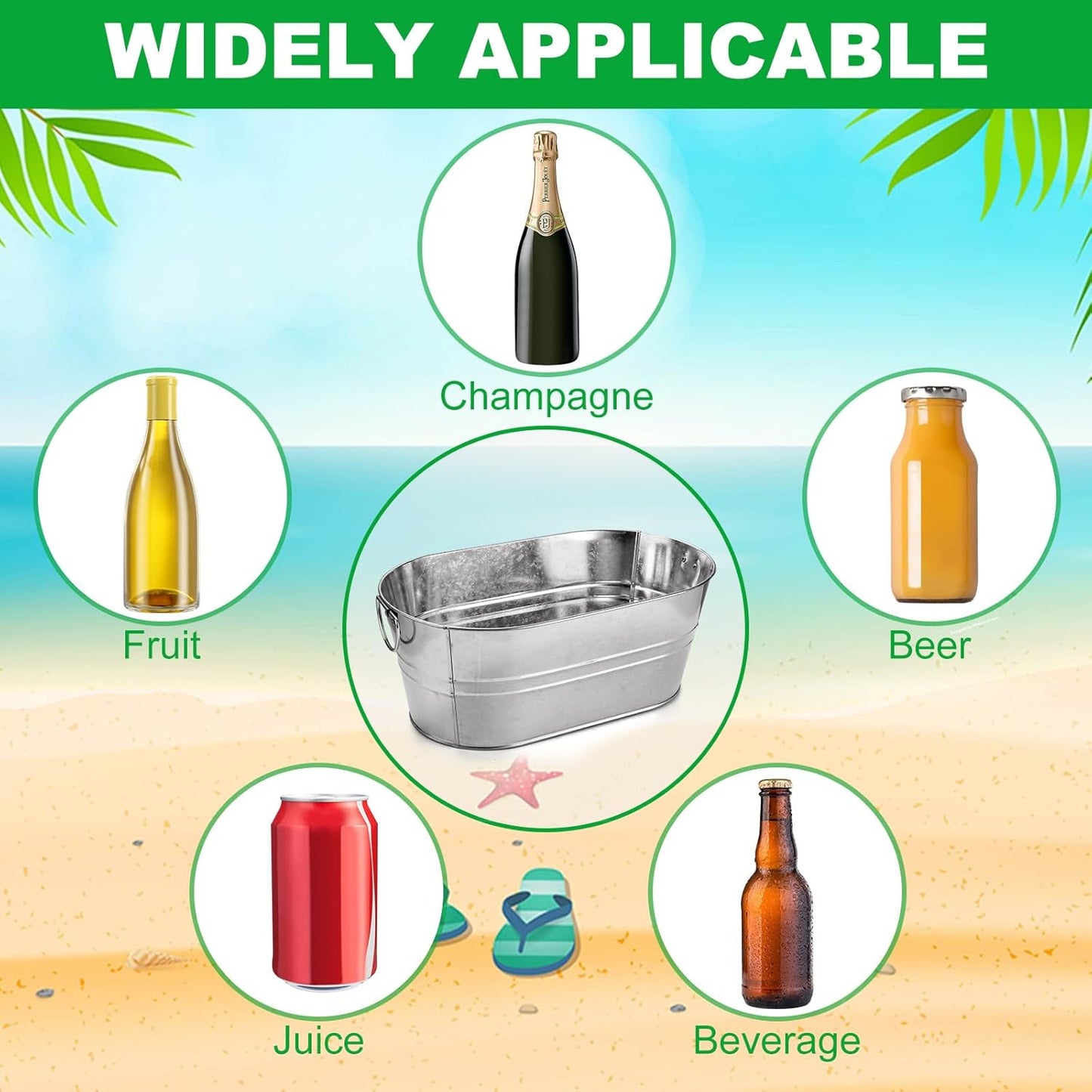 MIVIDE 2 Pack 3 Gallon Galvanized Tub Ice Bucket Metal Champagne Drink Bucket with Handles Galvanized Ice Buckets for Parties Mimosa Bar Cocktail Bar Cooling Supplies