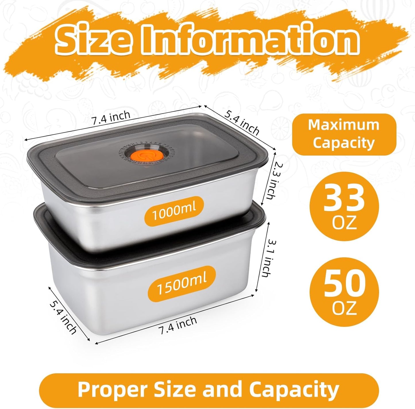 2 PCS Stainless Steel Food Storage Containers(67oz) with Lids Leak Proof & Airtight | Stainless steel freezer Containers,Airtight Bento Lunch Box,For Meal Prep,Fruit,Freezer