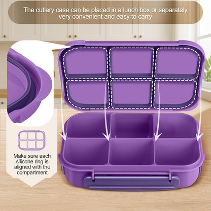 Amathley Lunch Box Kids Girls Boys,Bento Box Adult,Toddler Lunch Containers for School,Leakproof Snack Containers with 6 Compartments,Sauce Container,10 Food Picks and 4 Muffin Cups (Green)