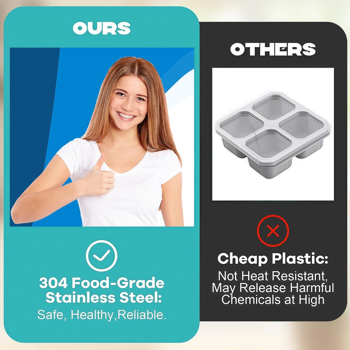 Stainless Steel Snack Containers, 6-Pack Reusable Grab and Go Containers with Lids, Dual Compartment Bento Box for Travel, Camping & Lunch Prep