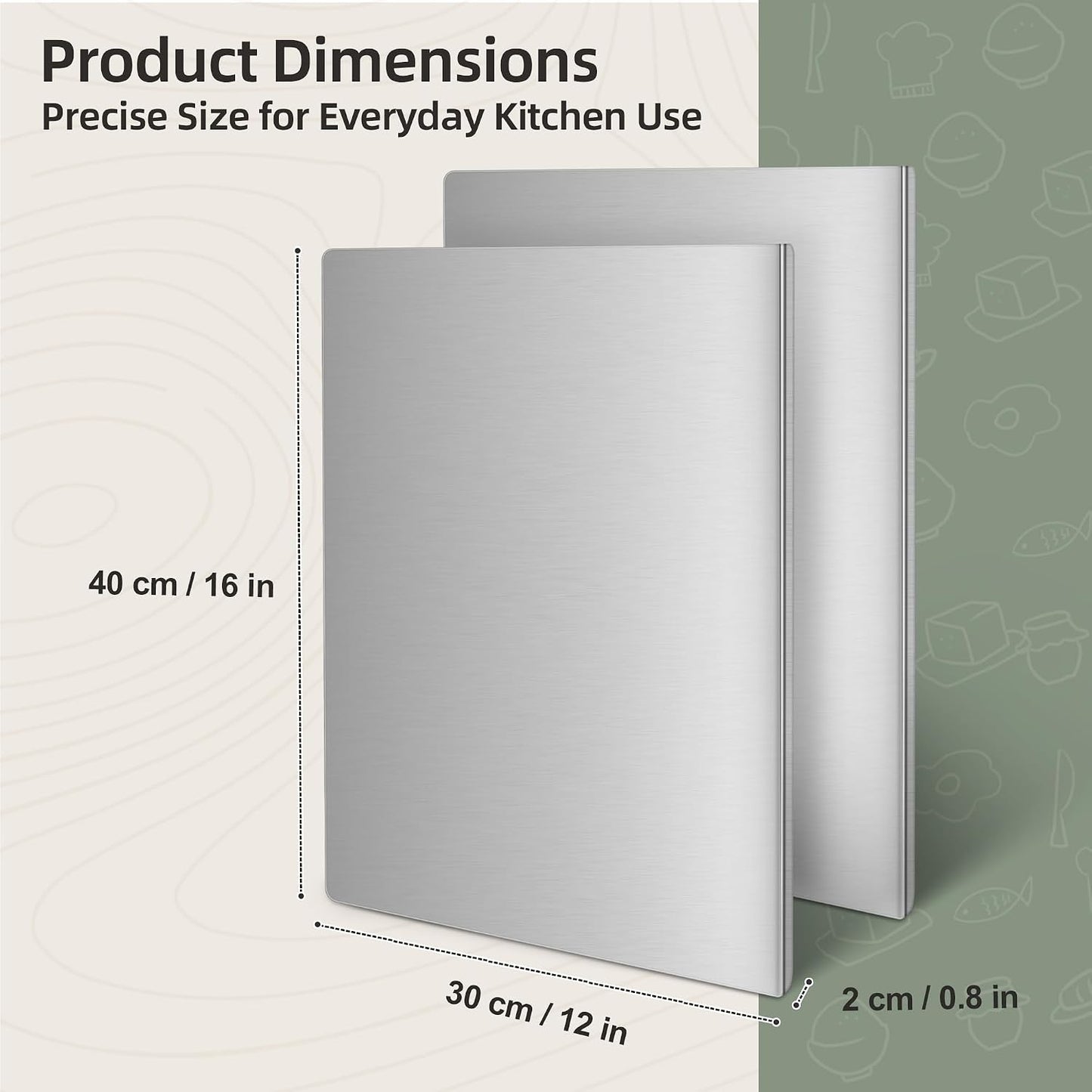 Stainless Steel Cutting Board Set with Lip, 2 Pack 16" & 24" Metal Chopping Boards for Kitchen Countertop, Non-Slip Food Prep Boards for Meat & Vegetables