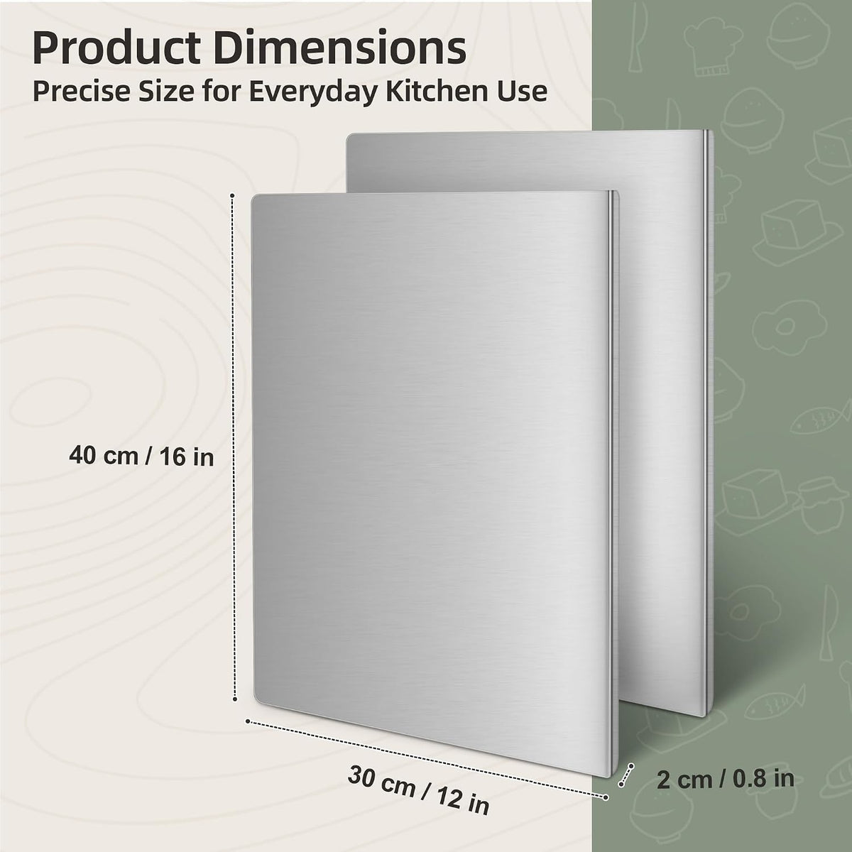 Stainless Steel Cutting Board Set with Lip, 2 Pack 16" & 24" Metal Chopping Boards for Kitchen Countertop, Non-Slip Food Prep Boards for Meat & Vegetables