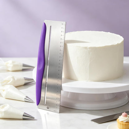 12 Inch Cake Scraper Smoother, Stainless Steel Cake Bench Scraper Decorating Tools for Icing Frosting Cream Edge - Adjustable Kitchen Spatula for Mousse, Cheese, Cream Cake (Purple)