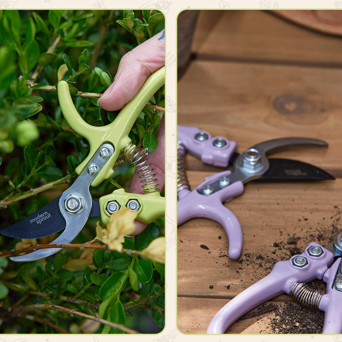 Modern Sprout Bypass Hand Pruners - Scissors - Gardening Tools - Sage