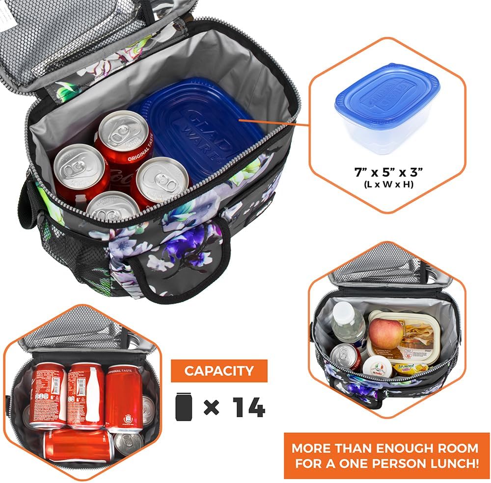 opux Insulated Lunch Bag for Men Women, Leakproof Black Lunch Box for Work, Portable Soft Lunch Cooler Bag with Shoulder Strap, Adult Lunchbox Lunch Pail for Kid Boy Girl School, 14 Can/8L