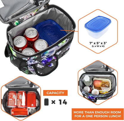 opux Insulated Lunch Bag for Men Women, Leakproof Black Lunch Box for Work, Portable Soft Lunch Cooler Bag with Shoulder Strap, Adult Lunchbox Lunch Pail for Kid Boy Girl School, 14 Can/8L
