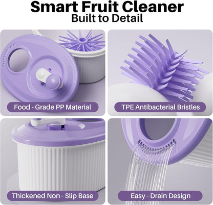JOYMOOP Fruit Washer and Spinner with Brush, Large Cleaning Bowl for Fruits, Vegetables and Salad, Produce Scrubber
