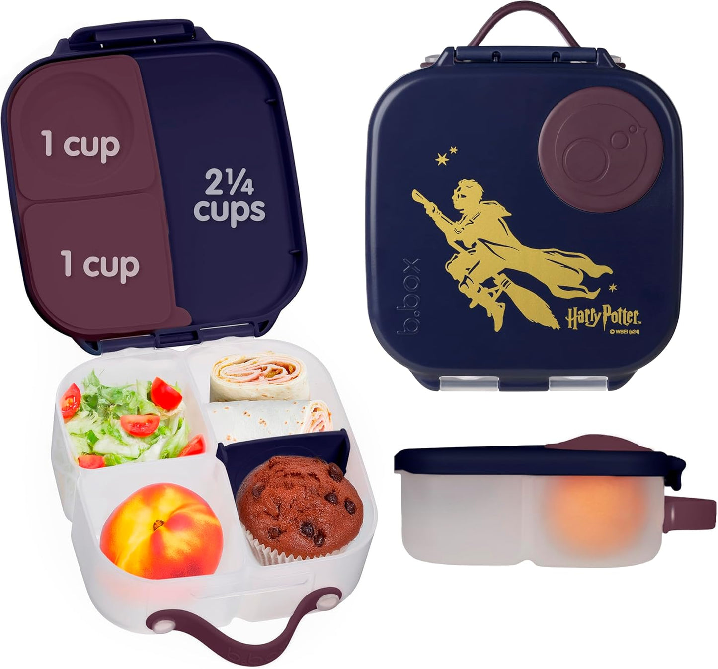 b.box Mini Lunch Box 2-Pack, Leak Proof Bento Box for Kids, 3 Compartment Snack Containers Ages 3+, Lunchbox for Daycare + School, Dishwasher Safe, BPA-Free, PFAS-Free, 4.25 Cup - Blue + Green