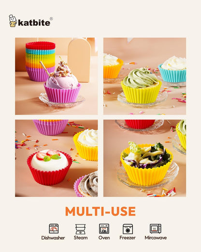 Silicone Cupcake Baking Cups Katbite 24 Pack Silicone Baking Cups Reusable Non-stick Heavy Duty Cupcake Liners for Baking Soft Pale Muffins Cups for Party Halloween Christmas