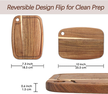 Donxote Small Cutting Board Set of 2 - Compact with Juice Groove for Fruits, Vegetables, Cheese & Sandwiches, Lightweight & Non-Toxic Mini Boards for Charcuterie, Camping & Kitchen