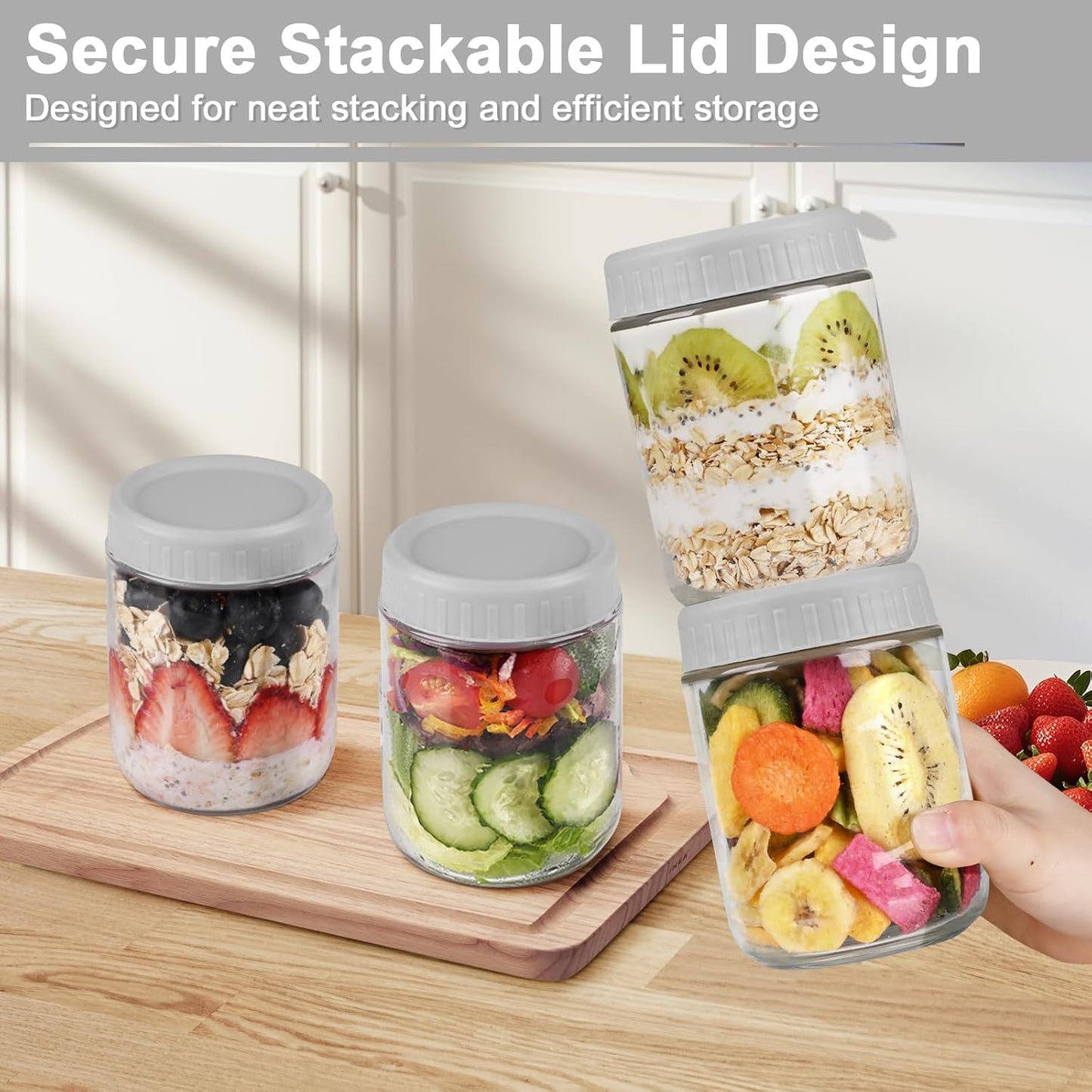 Overnight Oats Containers with Lids, 10oz Wide Mouth Mason Jars with Lids, 9 Pack Glass Jars with Airtight lid for Chia Pudding Yogurt Salad, Meal Prer Oatmeal Jars, Pink